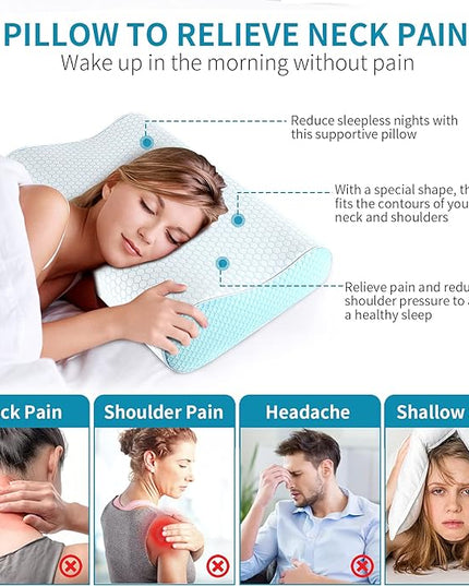 Memory Foam Pillows, Bed Pillow for Sleeping, Ergonomic Cervical Pillow Neck Support Pillow for Side Back Stomach Sleeper, Orthopedic Contour Pillow for Neck and Shoulder Pain - LeafyLoom