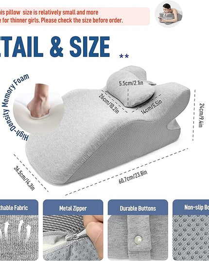 Reading Pillow for Bed Adult, Back Pillow for Bed Sitting Up, Back Support Pillow for Bed with Adjustable Headrest，Memory Foam Pillows for Abdomen, Lumbar, Back, Gray, 14.6 * 10 * 24IN - LeafyLoom