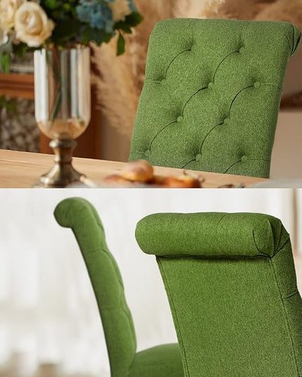 COLAMY Button Tufted Dining Chairs Set of 6, Parsons Upholstered Fabric Dining Room Chairs Kitchen Chairs with Wood Legs and Padded Seat, Green - LeafyLoom