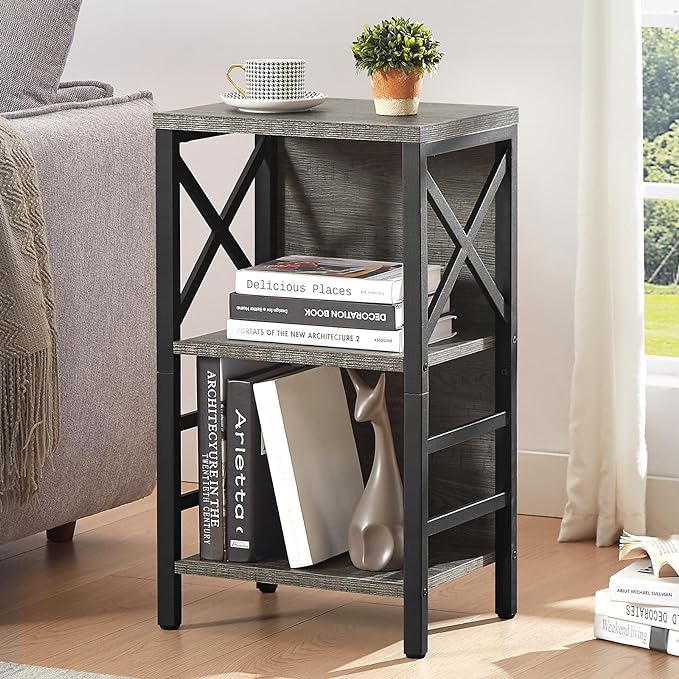 Bookcase, Industrial Small Bookshelf,3-Tier Bookcase Storage Organizer, Small Book Shelf for Small Spaces, Living Room, Bedroom and Home Office, Gray - LeafyLoom