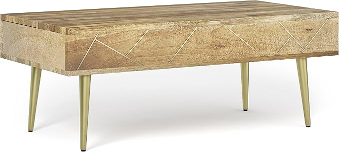SIMPLIHOME Jager SOLID MANGO WOOD 48 Inch Wide Rectangle Contemporary and Mid century Large Lift Top Coffee Table in Natural, for The Living Room and Family Room - LeafyLoom