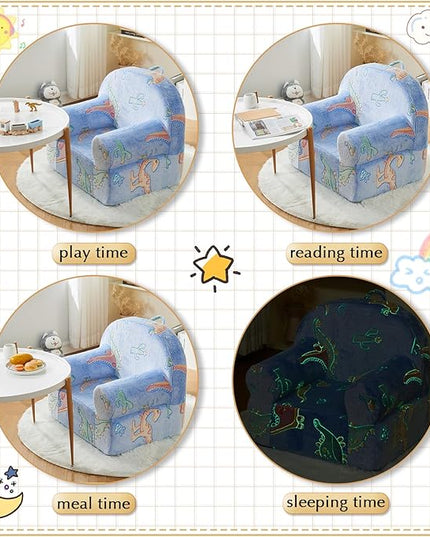 Toddler Chair Kids Plush Chair Kids Sofa Sherpa Kids Chairs, Toddler Couch Bean Bag Chairs for Kids Gaming Chair for Kids Glow in The Dark, Dinosaur - LeafyLoom