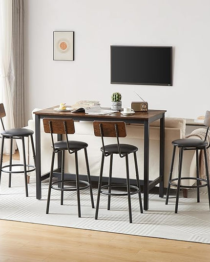 NicBex Dining Room Table Set for 4 Corner Dining Table Set Bar Table Set with 4 Bar Stools PU Soft Seat with Backrest Set for Kitchen, Dining Room, Dinette, Thicken Steel Frame, Rustic Brown - LeafyLoom