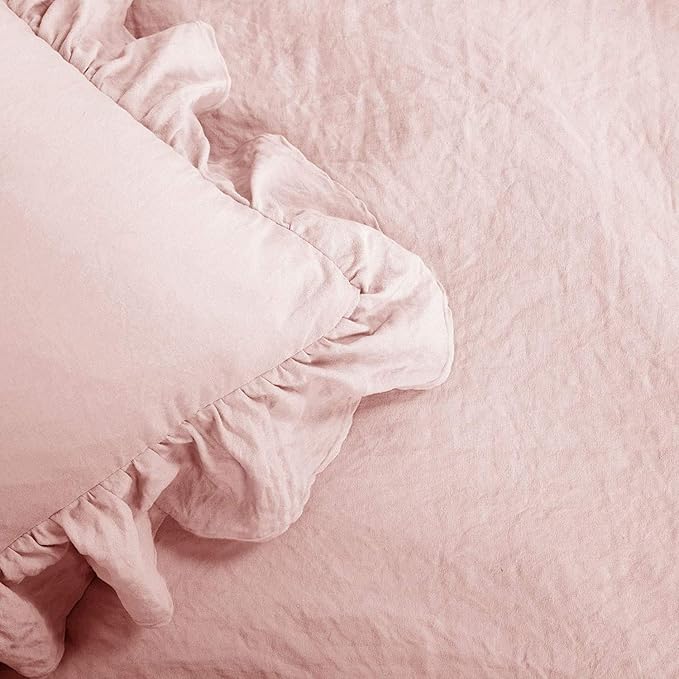 Lush Decor Reyna Ruffle Comforter Set - 3 Piece Cozy Ruffled Bedding Set - Timeless Elegance and Comfort for Bedroom - King, Blush - LeafyLoom