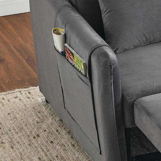 Modern Convertible Loveseat Sofa Bed, Compact Functional Love Seat,Comfy Velvet Sleeper Sofabed 3 in1 Recliner Sofa&Couch with Removable Side Pockets for Small Space Living Room/Guest Room - LeafyLoom
