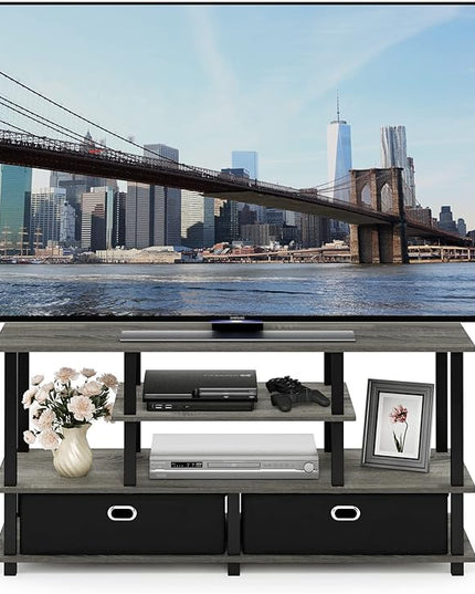 Furinno JAYA Large Stand for up to 55-Inch TV, French Oak, 47. 63(W) x 15. 55(H) x 22. 79(D) Inches., Grey/Black - LeafyLoom