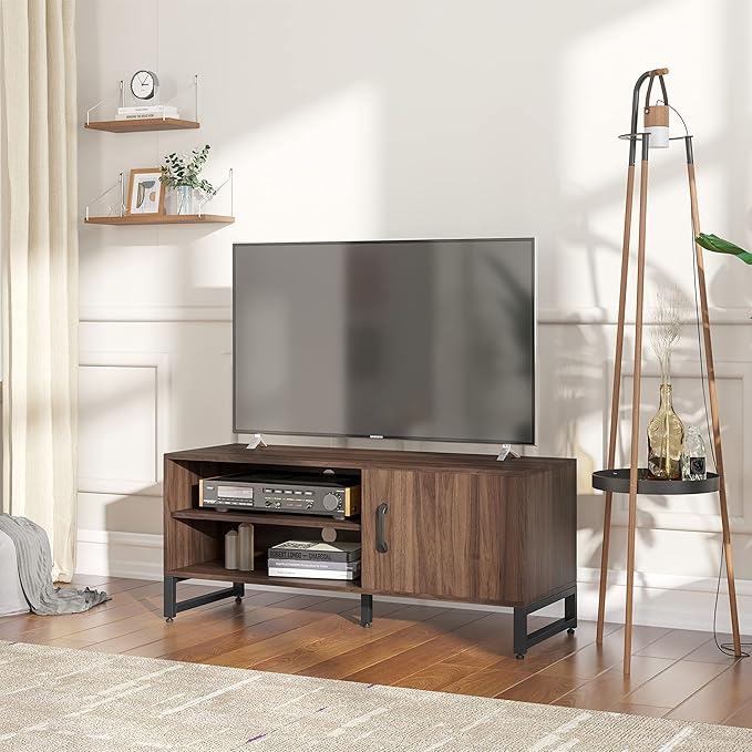 Novilla Media Console, TV Stand for TV's up to 50" Flat Screen Living Room Storage Cabinet Doors and Shelves Entertainment Center, 43 Inches, Walnut - LeafyLoom