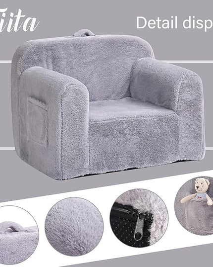 Tiita Kids Sofa, Children Couch with Carrying Handle & Side Pockets, Kids Foam Chair, Toddler Armrest Chair, Lightweight Children Sofa Chair, Kids Read Sofa for Girl or Boy (Grey) - LeafyLoom