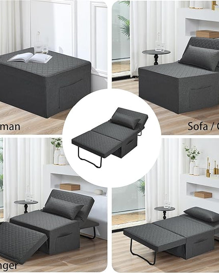 Sofa Bed, 4 in 1 Multi-Function Folding Ottoman Breathable Linen Couch Bed with Adjustable Backrest Modern Convertible Chair for Living Room Apartment Office,Squared-Linen Dark Grey - LeafyLoom