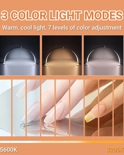 Jectse Half Moon Desk Lamp, 28 Inch Nail Desk Lamp LED Half Moon Light Nail Light with 10 Brightness and 7 Colors, Dimmable Half Moon Lamp for Nails Lash Extension Tattoo (US Plug) - LeafyLoom