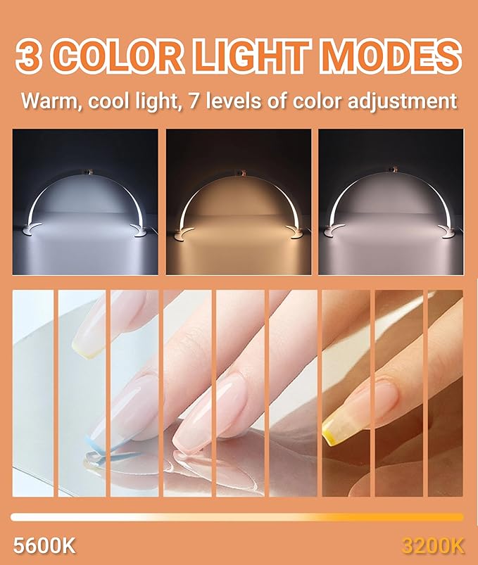 Jectse Half Moon Desk Lamp, 28 Inch Nail Desk Lamp LED Half Moon Light Nail Light with 10 Brightness and 7 Colors, Dimmable Half Moon Lamp for Nails Lash Extension Tattoo (US Plug) - LeafyLoom
