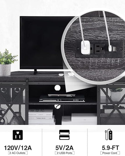HOMISSUE Corner TV Stand, Corner TV Stand for 55 60 Inch TV, Industrial & Farmhouse Corner Entertainment Center w/Sliding Barn Door, Corner TV Cabinet for Living Room, Grey - LeafyLoom