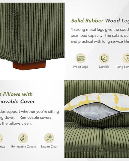 Oversized 4 Seaters Corduroy Upholstery Modular Cloud Sectional Sofa Couch,Modern Living Room Deep Seat Upholstered TV Sofa&Couch with 4PCS Pillows and Rubber Wood Legs for Home Apartment - LeafyLoom