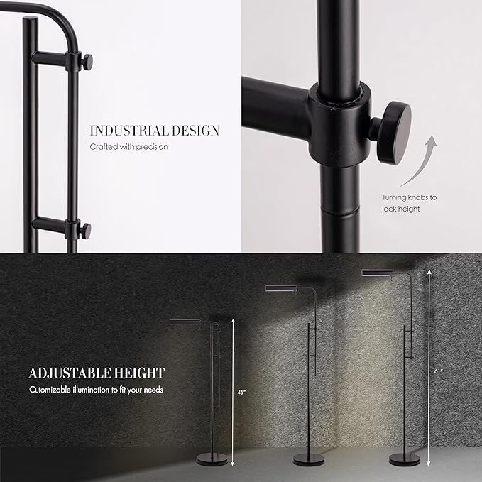 O'Bright Cedric Adjustable Pharmacy Floor Lamp - Industrial Design for Reading, Crafting, Work - 10W LED, Height 45-61 inches - Ideal for Living Room, Bedside, Office - Black - LeafyLoom