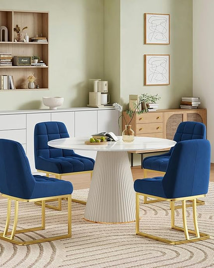 STARY Upholstered Velvet Armless Dining Room Chairs with Gold Metal Legs for Kitchen Restaurant, Blue- Set of 4 - LeafyLoom