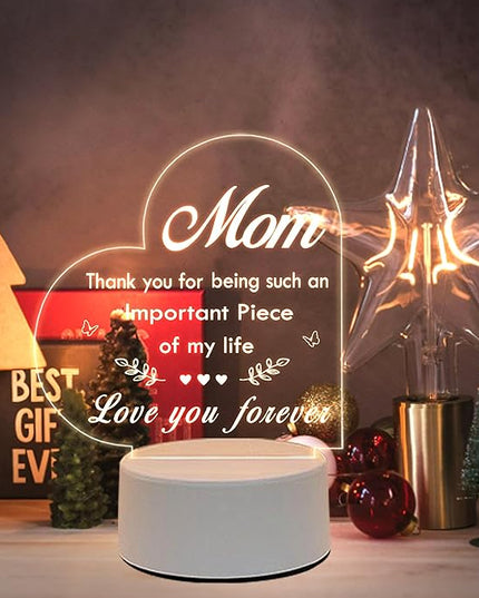Mom Gifts, Gifts for Mom from Daughter Son - Acrylic Night Light, Mom Birthday Gifts, Best Mom Ever Gifts, Mothers Day Christmas Valentines Day Gifts for Mom - LeafyLoom