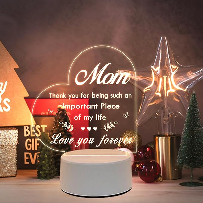 Mom Gifts, Gifts for Mom from Daughter Son - Acrylic Night Light, Mom Birthday Gifts, Best Mom Ever Gifts, Mothers Day Christmas Valentines Day Gifts for Mom - LeafyLoom