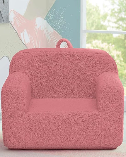 Delta Children Sherpa Cozee Chair - Foam Kids Chair for Ages 18 Months and Up, Rose - LeafyLoom