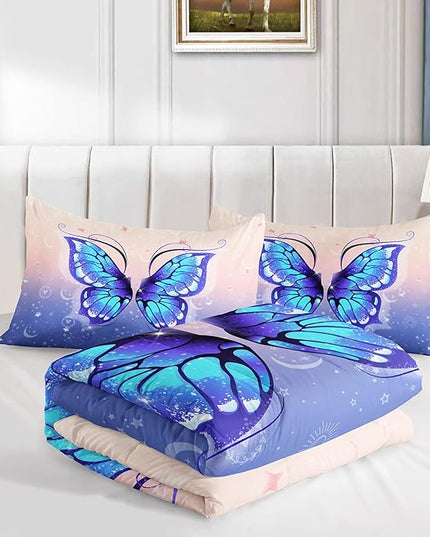 Datura home Bedding Comforter Set Pink Purple Butterfly Printed Pattern Quilt with 1 and 2 Pillowcases for Girls Bedroom All Season(Butterfly Twin) Twin 68x86inches - LeafyLoom