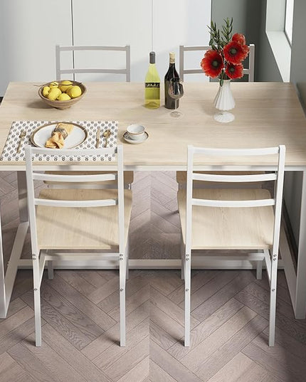 NicBex Dining Table Set for 4 Kitchen Table and Chairs Five-Piece Set Table and Chair with Backrest for Kitchen, Bar, Living Room, Breakfast Nook, Industrial Style, Solid Structure, White Oak - LeafyLoom