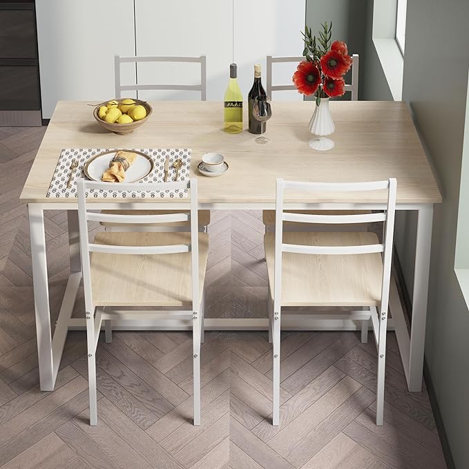 NicBex Dining Table Set for 4 Kitchen Table and Chairs Five-Piece Set Table and Chair with Backrest for Kitchen, Bar, Living Room, Breakfast Nook, Industrial Style, Solid Structure, White Oak - LeafyLoom