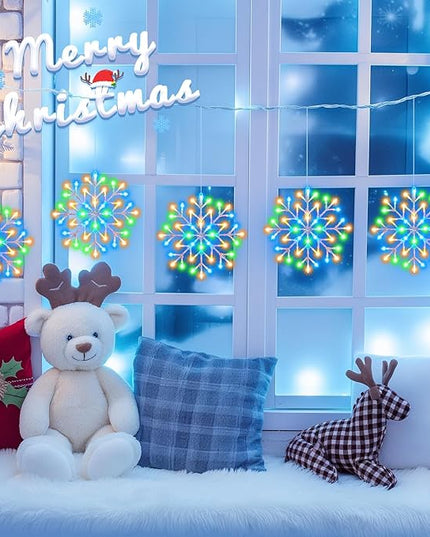 Christmas Snowflake Icicle Lights Outdoor - Plug-in 10.5ft 5 Drops 240LED Snowflake Window Lights with 8 Modes, Hanging Lights for Indoor Outdoor Porch Eaves Rooftops Christmas Decor, Multicolor Brightown