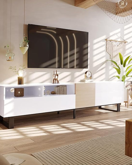 NicBex TV Stand for 80 Inch TV Modern TV Media Console Table with Double Storage Space and Drop Down Door,Entertainment Center with Storage for Living Room,Bedroom,70.9 Inch,White - LeafyLoom