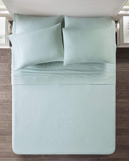 Comfort Spaces Cotton Flannel Breathable Warm Deep Pocket Sheets with Pillow Case Bedding, Cal King, Aqua Solid 4 Piece - LeafyLoom