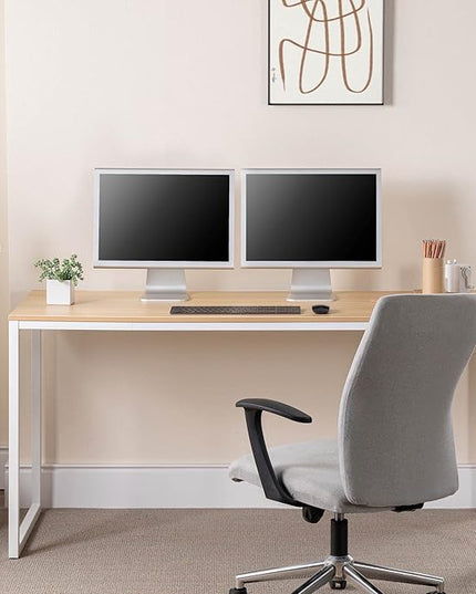 ZINUS Jennifer 63 Inch White Frame Desk / Computer Workstation / Office Desk / Easy Assembly, Natural - LeafyLoom