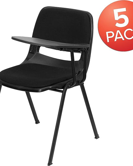 Flash Furniture HERCULES 5 Pack Black Padded Ergonomic Shell Chair with Left Handed Flip-Up Tablet Arm - LeafyLoom