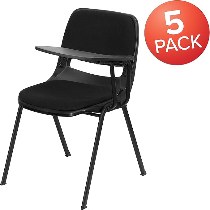 Flash Furniture HERCULES 5 Pack Black Padded Ergonomic Shell Chair with Left Handed Flip-Up Tablet Arm - LeafyLoom