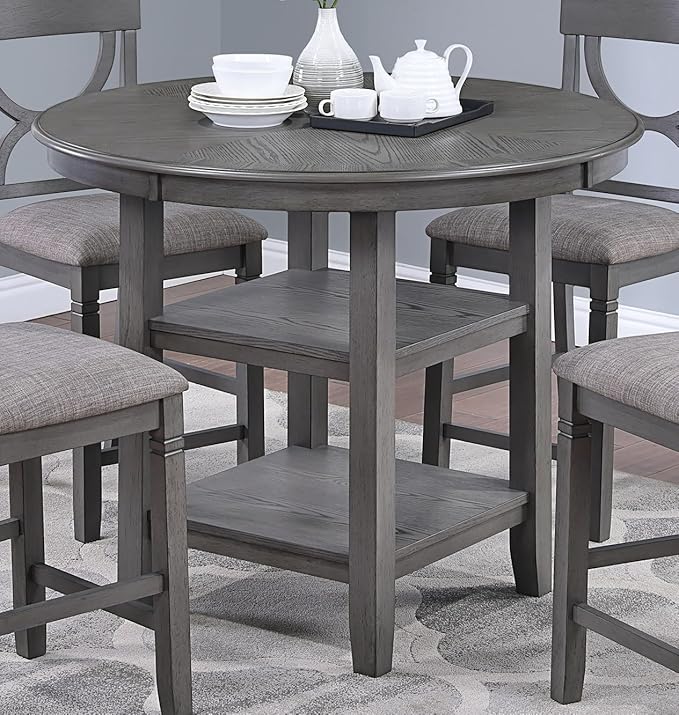 NicBex Round Dining Table Set for 4 Kitchen Table Set Counter Height Dining Table with Storage Shelve 4X Chairs Padded Seat Unique Design Back 5Pc Dining Set, Gray - LeafyLoom