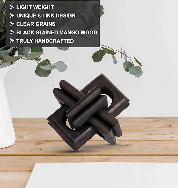 Wood Knot Decor Entry Table Boho Shelf Decor 6 Link Interlock Coffee Table Decor for Living Room and Modern Farmhouse Hand Crafted Blackened Mango Wood Console Table Decor (Black) - LeafyLoom