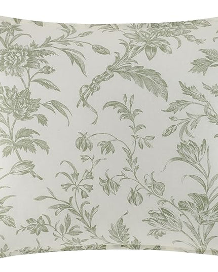 Laura Ashley Home - Twin Size Comforter Set, Reversible Cotton Bedding, Includes Matching Sham with Bonus Euro Sham & Throw Pillows (Natalie Sage/Off White, Twin) - LeafyLoom