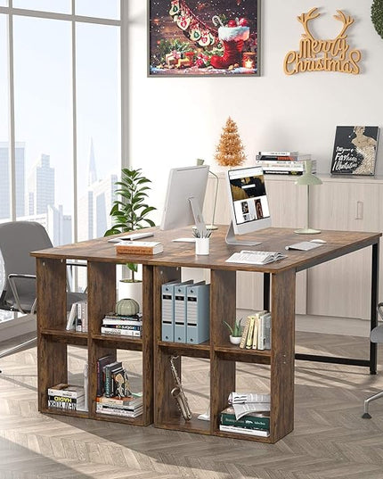 Homfio 47.2'' Computer Desk with Storage Shelves, Modern Home Office Desk Computer Table with Cabinets, Student Studying Writing Desk Wood Desk Workstation for Home Office, Rustic Brown - LeafyLoom
