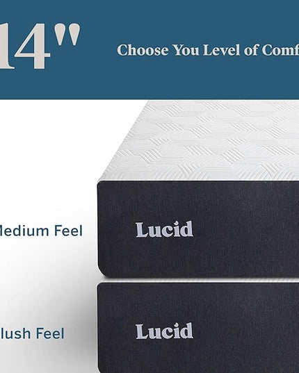 LUCID 14 Inch Memory Foam Mattress - Medium Feel - Memory Foam Infused with Bamboo Charcoal and Gel - Temperature Regulating - Pressure Relief - Breathable - Premium Support - Full Size - LeafyLoom