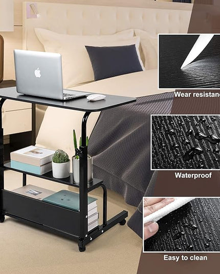 Adjustable Home Office Desk Portable Student Study Computer Desk Furniture for Small Spaces Movable Sofa Side Table on Wheels Laptop Desk with Storage Black Size 31x16 Inch - LeafyLoom