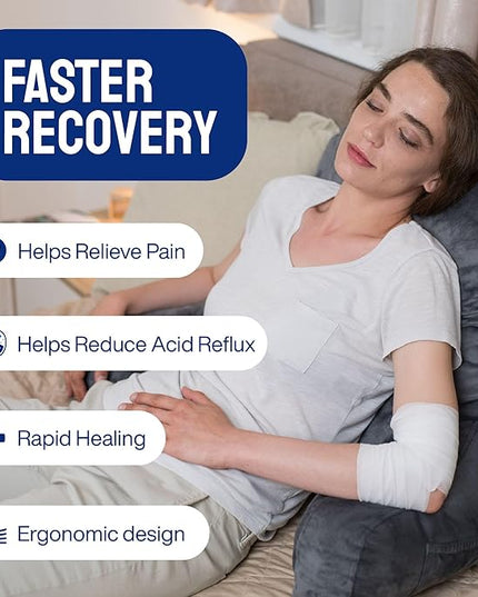 ComfortSpa Reading Pillow for Bed Adult Size, Back Rest Pillow with Arms, Pockets and Washable Cover; Use as a Back Pillow for Sitting in Bed for Bedrest or Relief from GERD Heartburn (Grey) - LeafyLoom