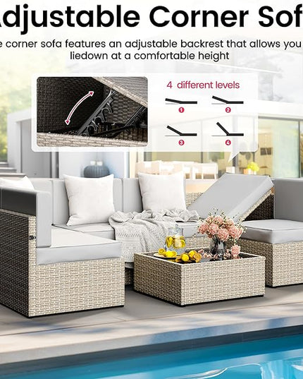 Pamapic Outdoor Sectional Furniture for 6,Wicker Patio Furniture,All-Weather Gray PE Rattan Sectional Sofa, Conversation Set with Washable Cushions Covers and Coffee Table for Garden Poolside - LeafyLoom