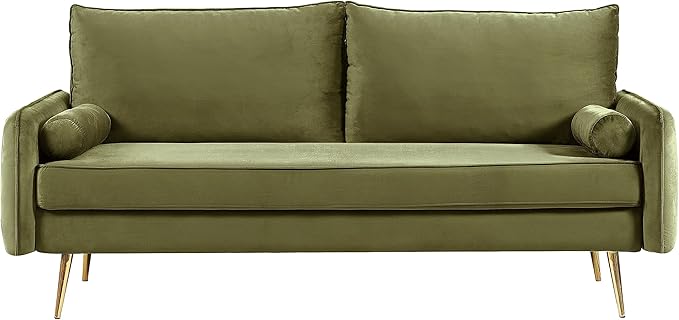 Kent Modern Sofa, European Style Velvet Living Room Furniture with Tapered Legs, Vintage Flair, and Sleek Design, Olive Green - LeafyLoom