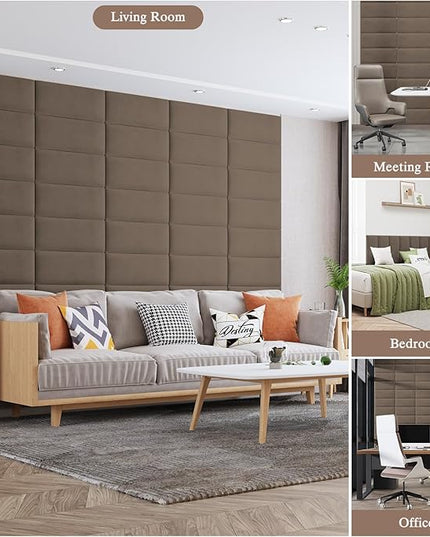 King Headboard, Wall Mounted Peel and Stick Headboard, Upholstered Leather Bed Headboard for King Size Bed, Floating Dorm Bedroom Tall Headboard Soundproof Wall Panels (12 Panels, 10"x24") - LeafyLoom