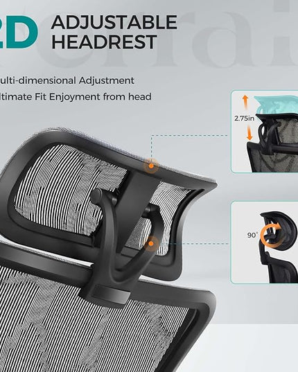 Ferral Ergonomic Office Chair, High Back Home Office Desk Chair with Lumbar Support, 4D Adjustable Armrest & Seat Depth, Computer Mesh Office Chair with Tilt Function, Adjustable Headrest, footrest - LeafyLoom