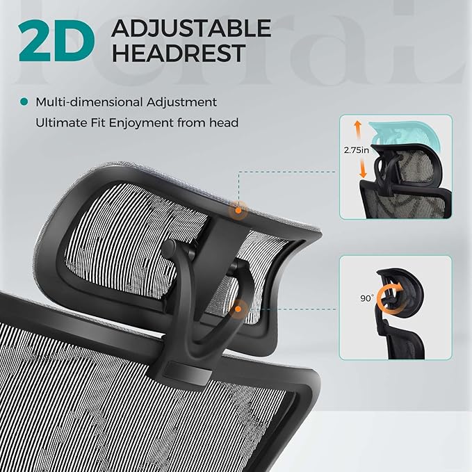 Ferral Ergonomic Office Chair, High Back Home Office Desk Chair with Lumbar Support, 4D Adjustable Armrest & Seat Depth, Computer Mesh Office Chair with Tilt Function, Adjustable Headrest, footrest - LeafyLoom