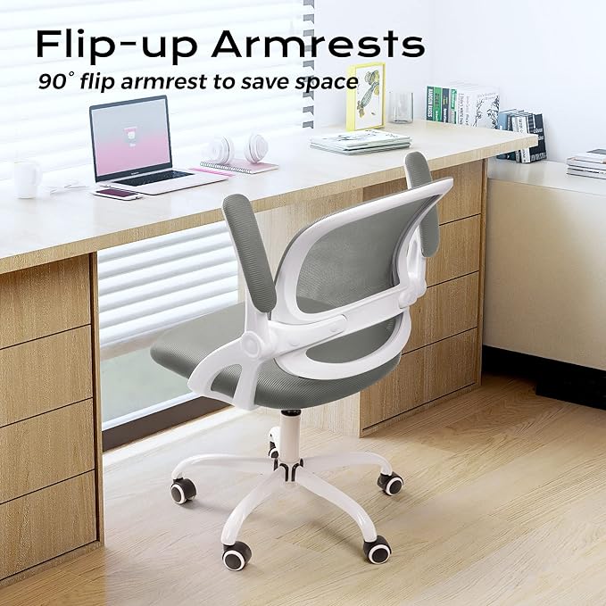 KERDOM Office Chair, Ergonomic Desk Chair, Mesh Computer Chair Height Adjustable, Comfy Swivel Task Chair with Wheels and Flip-up Arms - LeafyLoom