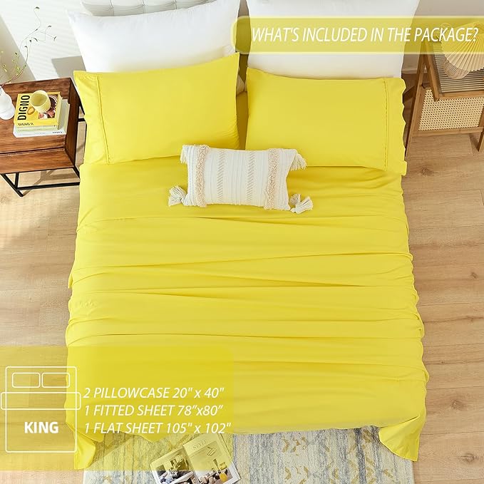 Whitney Home Textile King Sheet Set - 4 Piece Luxury Cooling Bed Sheets for King Size Bed, Silky Soft Sheets 16" Deep Pocket, Hotel Bedding Sheets and Pillowcases, Wrinkle Free Oeko-Tex Sheets - LeafyLoom