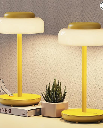 QiMH Battery Operated LED Table Lamp, 2 Pack 5000mAh Cordless Desk Lamp with 3 Level Brightness Touch Control, Mini Rechargeable Night Light for Living Room, Bedroom, Outdoor bar (Yellow) - LeafyLoom