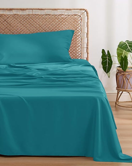 Bedsure Twin XL Sheet Set Dorm Bedding, Cooling Sheets Twin Extra Long Sheets, Rayon Derived from Bamboo, Deep Pocket Up to 16", Hotel Luxury Silky Bedding Sheets & Pillowcases, Turquoise - LeafyLoom
