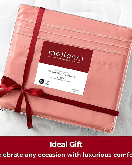 Mellanni Extra Deep Twin Sheets - 3 PC Iconic Collection Bedding Sheets & Pillowcases - Hotel Luxury, Ultra Soft, Cooling Bed Sheets - Extra Deep Pocket up to 21 inch (Twin, Coral) - LeafyLoom