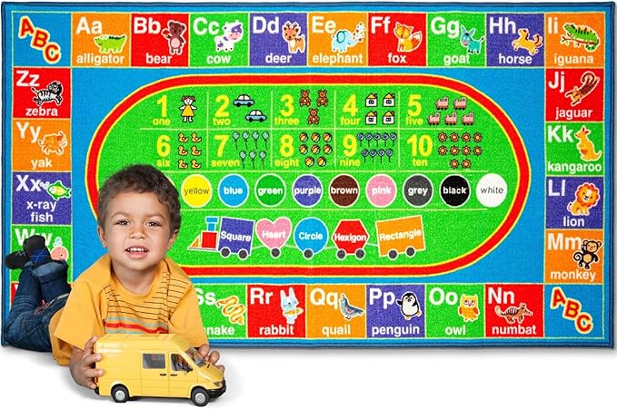 ABC Alphabet Colors Shapes Numbers, Non Slip Kids Educational Rug Carpet for Boy & Girl, Fun Learning Classroom Playroom Bedroom, Playtime Activity Mat for Toddler Play Area Baby Playtime Activity - LeafyLoom