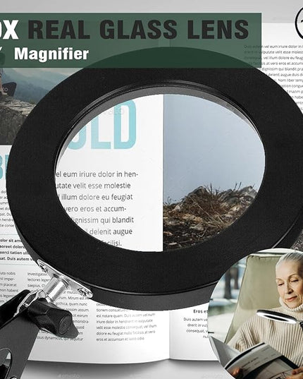 Magnifying Glass with Light and Stand, 10X Magnifying Lamp, 2-in-1 Magnifying Desk Lamp with Clamp, 3 Color Mode, Magnifying Glasses with Light for Close Work (Large Base ＆Clamp) - LeafyLoom